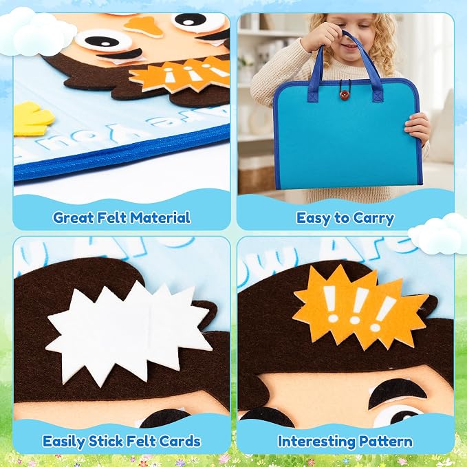 WATINC Travel Felt Board Story Set - Portable Felt Board Educational Birthday Gift for Boys Girls, Themed Storytelling Preschool Early Learning Interactive Play Kit for Toddlers (Emotional) - Image 3