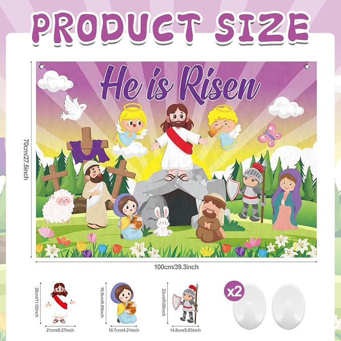 Cinrobiye Christian Easter Felt Board Set, Jesus Resurrection Story Scene with Reusable Pieces, Religious Teaching Tool Gift Set for Sunday School Classroom, Easter Basket Stuffers Party Favors - Image 2