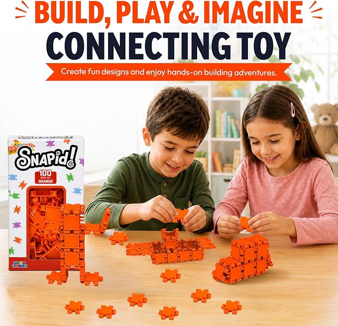 100 Piece Orange Snap Connecting Building Toy Set for Kids - Image 4