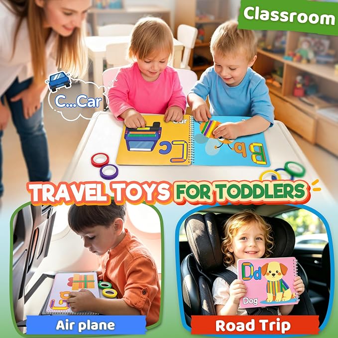 UIIOPJIOM ABC Tape Activity Book for Toddlers, Preschool Learning Alphabet Quiet Book, Montessori Educational Busy Book with Letter Sensory Airplane Travel Toy - Image 5