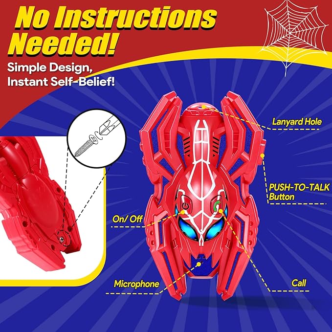 Vvinca Spider Walkie Talkies for Kids Toys Ages 3 4 5 6 7 8 9 10 Boys Girls 3 Pack Superhero Toys Lanyard Long Range Clear Sound Outdoor Game Camping Gear Spy Gadgets & Easter Christmas Birthday Gifts