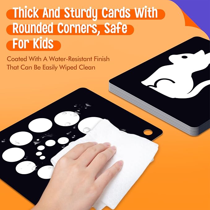50PCS High Contrast Baby Flashcards, 100 Pages Black & White Visual Stimulus Flash Cards, Brain Development Cards Set Montessori Sensory Toys for Infants Newborn Boy Girl Baby Tummy Time (0-3 Months) - Image 7