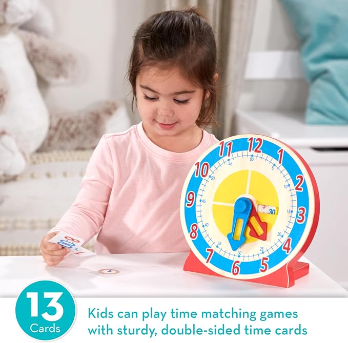Melissa & Doug Turn & Tell Wooden Clock - Educational Toy with 12+ Reversible Time Cards - Image 2