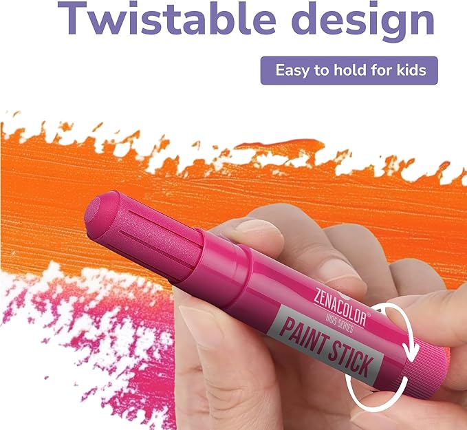 Zenacolor Tempera Paint Sticks - 12 Colors Kids Paints - Non-Toxic Washable Paint Sticks for Kids - Mess Free Quick Drying Art Supplies for Toddlers