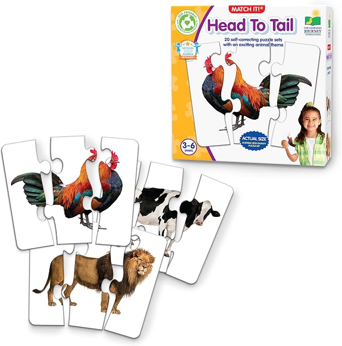 The Learning Journey: Match It! Head to Tail - 20 Self-Correcting Animal-Themed Puzzle Sets - Matching Puzzles for Children Ages 3-6 Years (40 Pieces) by TheLearningJourney