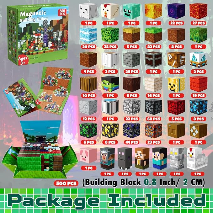 Magnetic Blocks - 500 PCS Magnetic Building Blocks Cubes, Magnet Toys for Kids Age 3+, Toy Building Set for Kids, Magnets Stacking Construction Easter Birthday Gifts for Boys Girls Age 4-8, 8-12 - Image 2