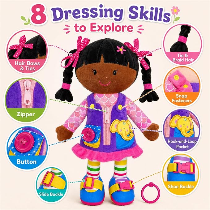 June Garden 15.5" Scarlett Montessori Learn-to-Dress Plush Doll - Image 2