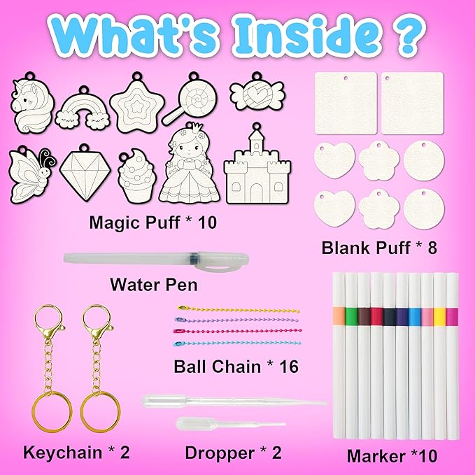 Magic Puff Kit for Kids, 3D Art Kit with Unicorn & Princess, Craft Stuff for Kids, Foam Texture Paint Set, Easy DIY Crafts Gift for Girls & Boys Ages 4, 5, 6, 7, 8, 9