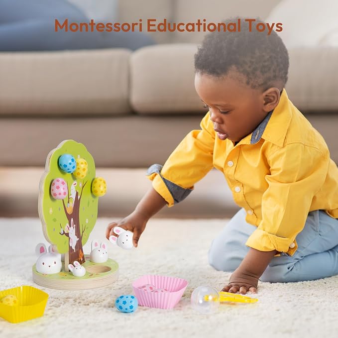 Woodtoe Easter Toys for Toddlers, Magnetic Easter Eggs, Picking Easter Bunny Toy, Montessori Toys for 3 4 5 6 Year Old, Wooden Sensory Color Sorting Toys, Spring Easter Basket Stuffers Gifts for Kids - Image 2
