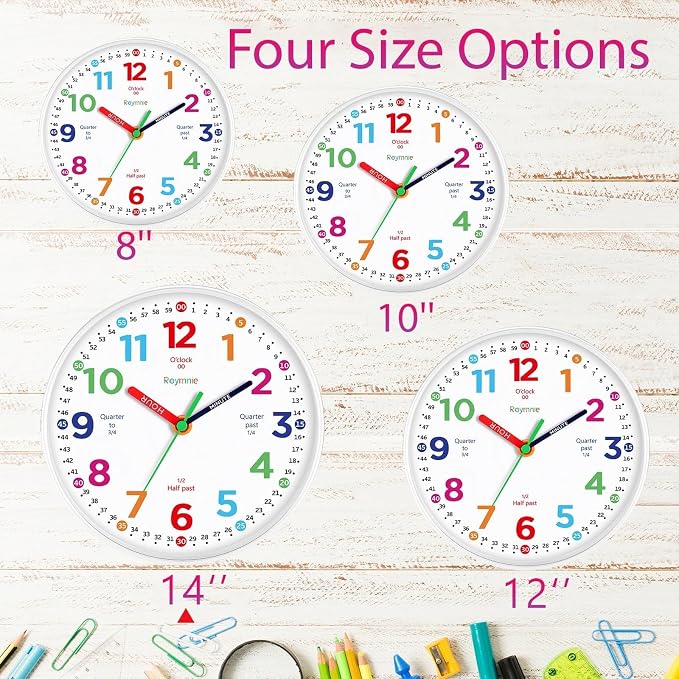 Roymnie 14" Wall Clock for Kids Learning Silent Battery Operated Teaching - Image 7