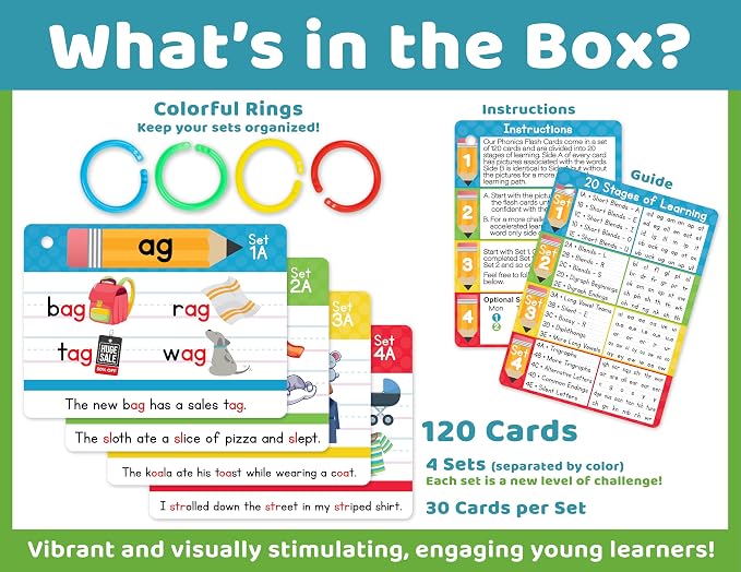 Bright Seed Phonics Flash Cards, Learn to Read, 120 Phonics Cards - Image 4