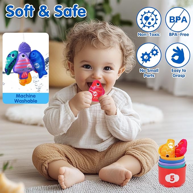 Montessori Toys for 1 Year Old: Cloth Fishing Game with Stacking Cups - Image 4