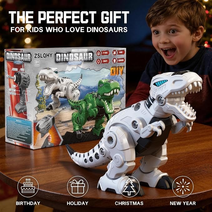 Remote Control & Take Apart Dinosaur Toy for Kids, Electric Walking Robot T-Rex Dino with Sound & Music, Educational STEM Building Toy, Christmas Birthday Gift for Boys Girls Ages 3 4 5 6 7 8+ - Image 7