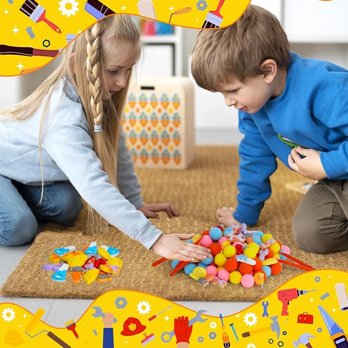 167pcs Tool Sensory Bin Filler Fine Motor Toys Kids Tool Box Sensory Bin Items Tape Measure Toy Drill Hammer Pliers Open-End Combination Wrench Hard Hat Hand Saw for Preschool Education Activities - Image 5