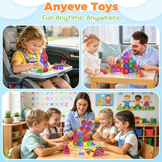 46PCS Glitter Mini Magnetic Tiles Travel Set with Storage Case - Image 6