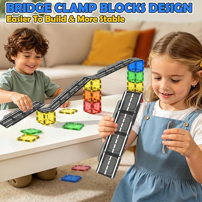 Magnetic Tiles Road & Rail Clamp Pack, Construction Toys for Kids Age 3+ - Image 2