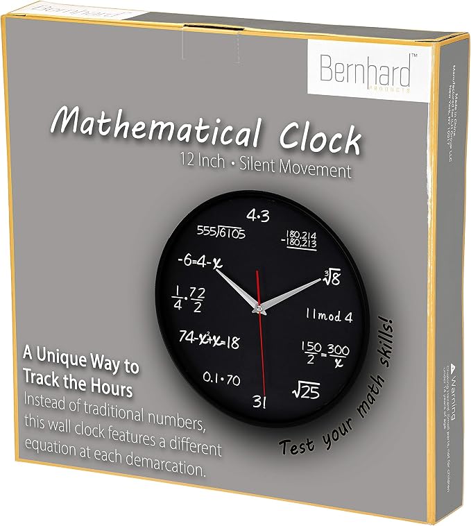 Bernhard Products Math Wall Clock Black 12 Inch Silent Non-Ticking Unique Gift for Teacher/Student/Engineer Graduate Quartz Round Battery Operated, Home Office School Classroom, Mathematical Equations - Image 8
