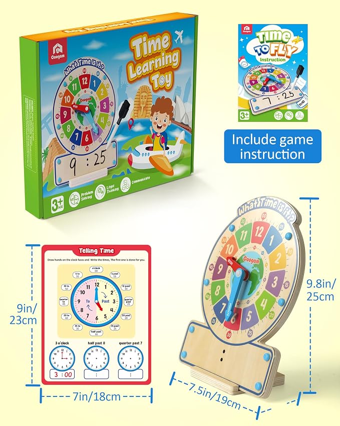 Coogam Wooden Clock Teaching Time Toy, Analog Digital Clock with Fly-Telling Time Board Game, Montessori Time Learning Educational Toy for 3 4 5 Year Old Homeschool Classroom Kids - Image 7