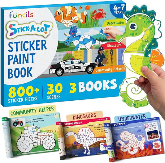 Funcils Paint by Sticker Book for Kids Ages 4-8, 30 Color Sticker by Number by Funcils