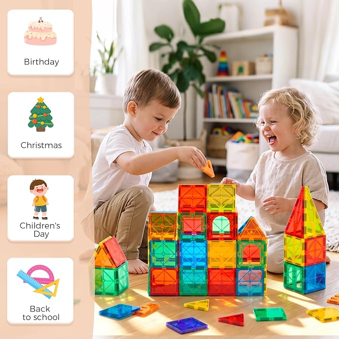 FNJO Magnetic Tiles, 64 PCS Magnetic Building Blocks, Magnets Building Set, STEM Toys for Kids Boys and Girls Creative and Inspirational - Image 3