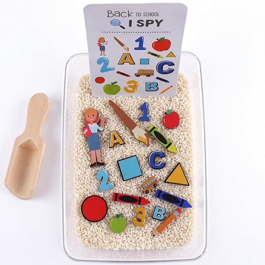 Beeveer 22 Pcs Sensory Bin Fillers for Kids Back to School Sensory Toy Kit Counting Sorting Fine Motor Toys with Simulated Sugar, Bin, Wood Chip and Spoon for Girl Boy Preschool Education Activities by Beeveer