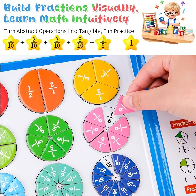 Meetory Magnetic Fraction Playbook - Magnetic Fraction Demonstration Book, Montessori Math Manipulatives Kit, Homeschool Classroom Fraction Puzzles and Games - Image 5