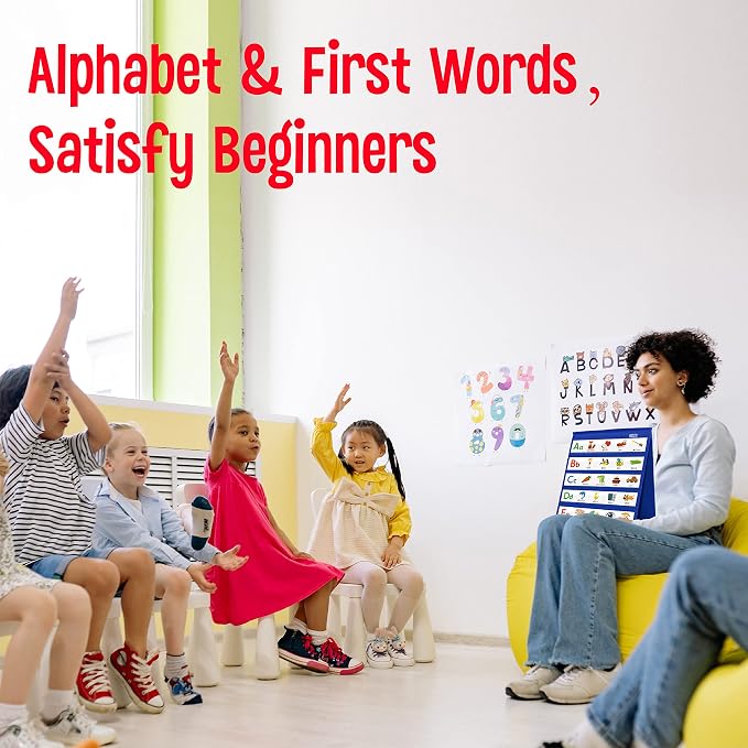 Desktop Pocket Chart, 120 Dry-Erase Double Sided Cards Includes 26 Letters with Images and 120 First Words, Self-Standing Tabletop Pocket Chart for Kids Teacher Classroom Home Use (13 X 12inch) - Image 7