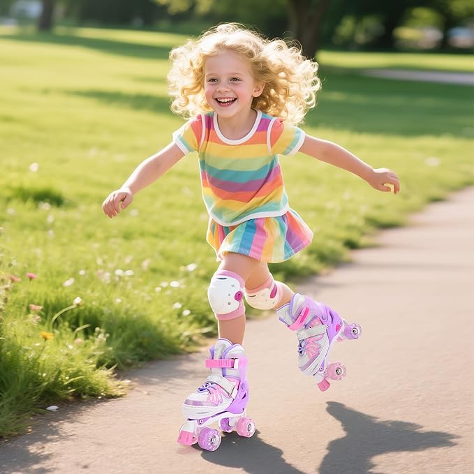 NEMONE Mermaid 4 Size Adjustable Light up Roller Skates for Girls, Purple Blue Skates for Toddlers, Beginner Kids Butterfly Roller Skates Indoor Outdoor