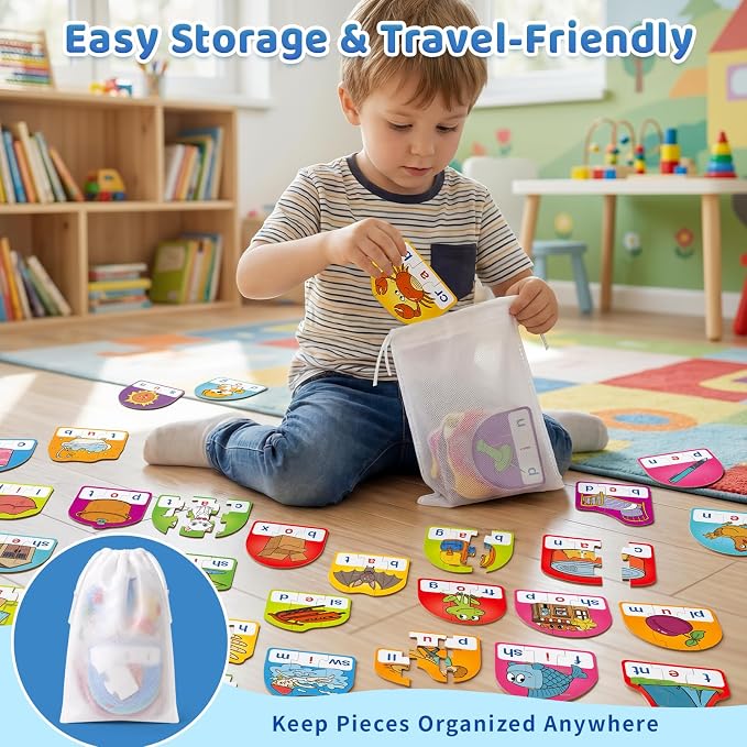 Phonics & Word Puzzle Cards for Kids 3+, 2 in 1 CVC & CVCC - Image 8