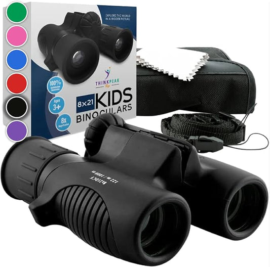 Think Peak Black Binoculars Science Toy for Kids Ages 3-12 Years - Real Compact Outdoor Adventure & STEM Educational Nature Hiking Explorer for Bird Watching, Camping Children’s Birthday Gift by THINKPEAKTOYS