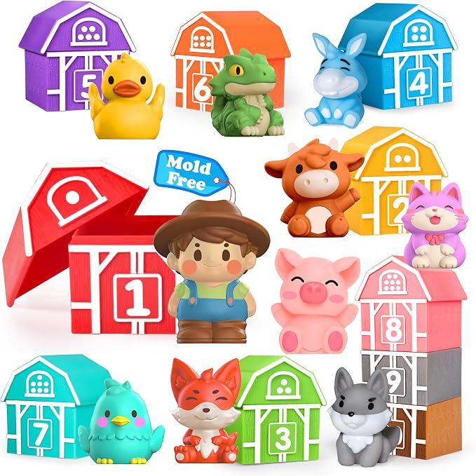 Montessori Learning Toys for 1,2,3 Year Old Toddlers, 20Pcs Farm Animal Preschool Sensory Toys for Counting, Matching, Sorting & Fine Motor Games, Christmas Birthday Easter Gift for Baby Boys Girls by OriateToys