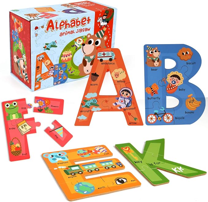 SYNARRY Wooden Alphabet Puzzles for Kids Ages 3-5, ABC Learning for Toddlers Ages 3+, Sight Words Letter Puzzles Montessori Toys Educational STEM for Preschool Boys Girls Kids Gifts by SYNARRY