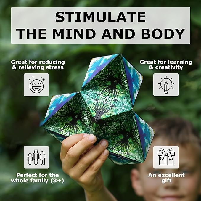 SHASHIBO Shape Shifting Box - Award-Winning, Patented Fidget Cube w/ 36 Rare Earth Magnets - Transforms Into Over 70 Shapes, Gift Box, Download Fun in Motion Toys Mobile App (Moon, 2 Pack)