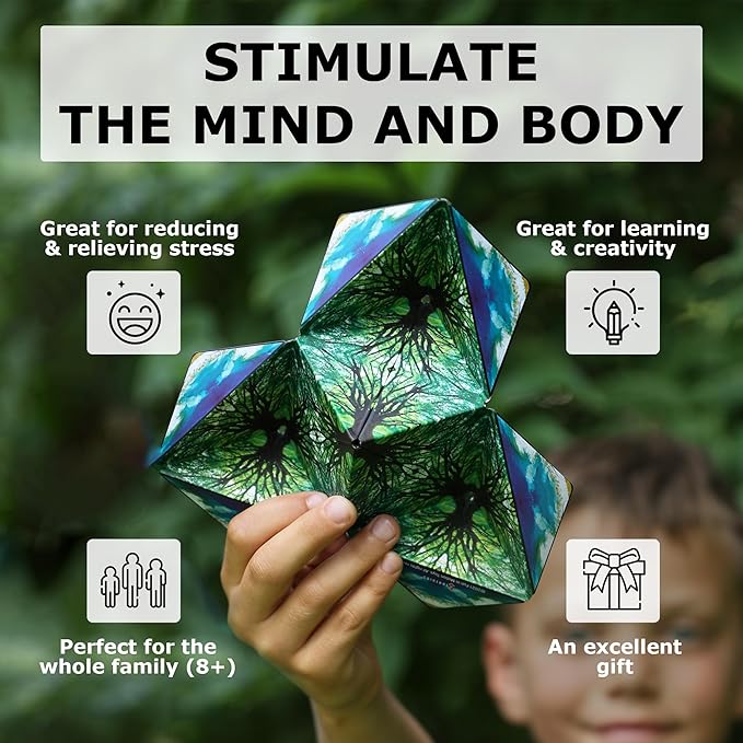 Shashibo Shape Shifting Box - Award-Winning, Patented Fidget Cube w/ 36 Rare Earth Magnets - Transforms Into Over 70 Shapes, Gift Box, Download Fun in Motion Toys Mobile App (Black & White, 2 Pack)