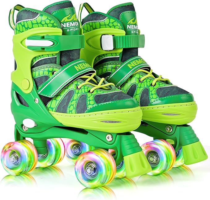 NEMONE Mermaid 4 Size Adjustable Light up Roller Skates for Girls, Purple Blue Skates for Toddlers, Beginner Kids Butterfly Roller Skates Indoor Outdoor