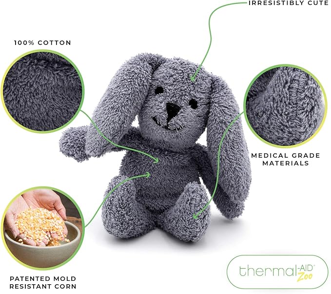 Thermal-Aid Zoo Mini — (Baxter The Bunny) — Mold-Resistant, Washable Hot & Cold Pack for Kids — Heating and Cooling Pad with Natural Corn Filling — Reusable Plush Toy