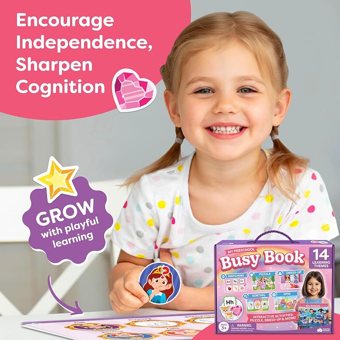 3 Year Old Girl Gifts - Montessori Busy Book For Toddlers 3-5, 4 Year Old Girl Birthday Gifts, Princess Dress Up Unicorn Toys for Girls - Preschool Learning Activities, Toddler Travel Toys for Girls - Image 3