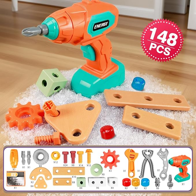 VEAIS Kids Tool Set with Drill,148Pcs Tool Set with Toolbox,STEM Montessori Toys for 3 4 5 Year Old,Pretend Play Kid Toy,Educational Construction Toy for 3-5 Year Old Boy Girl,Birthday Gift for Kids - Image 3