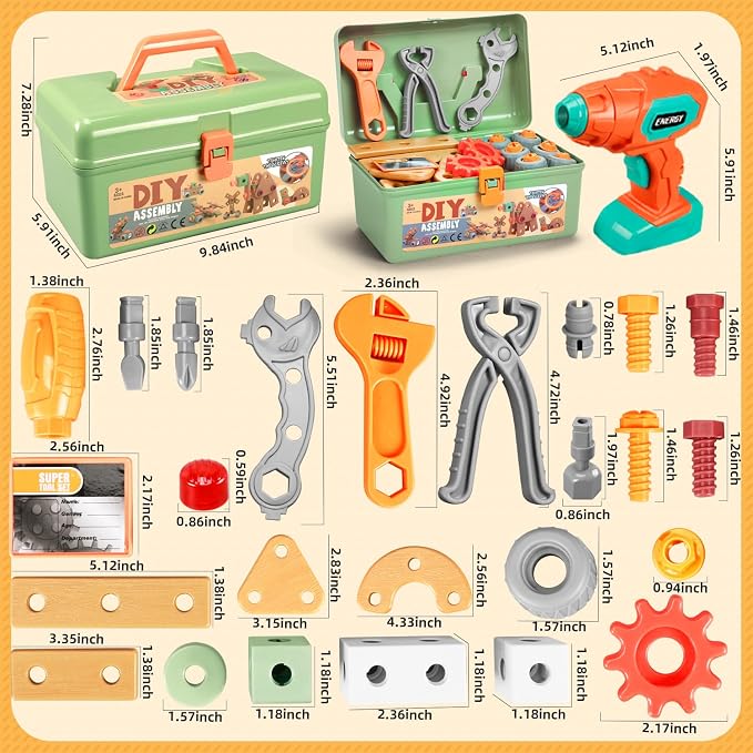 VEAIS Kids Tool Set with Drill,148Pcs Tool Set with Toolbox,STEM Montessori Toys for 3 4 5 Year Old,Pretend Play Kid Toy,Educational Construction Toy for 3-5 Year Old Boy Girl,Birthday Gift for Kids - Image 7