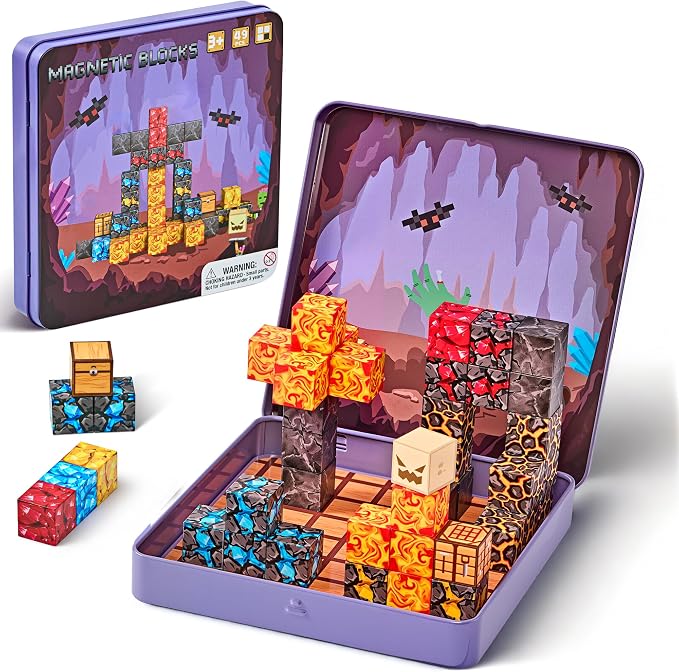 49PCS Magnetic Blocks with Iron Storage Box, Magnetic Cubes Tiles by Unknown