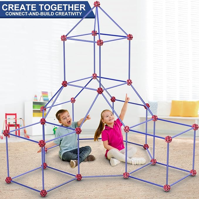 V-Opitos Fort Building Kits for Kids, 140 PCS STEM Construction Toys, Christmas, Birthday Gifts for 4, 5, 6, 7, 8, 9, 10, 11, 12 Years Old Boys & Girls, Indoor & Outdoor Play Tent Activity - Image 3