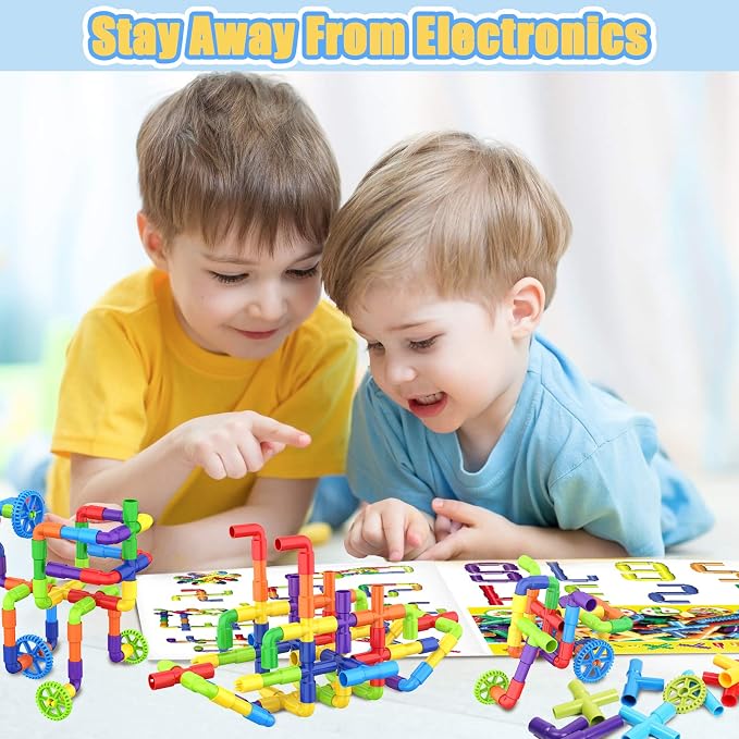 250 Pcs Tubular Pipes & Spout STEAM Interlocking Educational Building Blocks Set, Kids Tube Locks Construction Set with Storage Box, Idea Book, Preschool Educational Toy Gift for Toddlers Age 3+ - Image 3