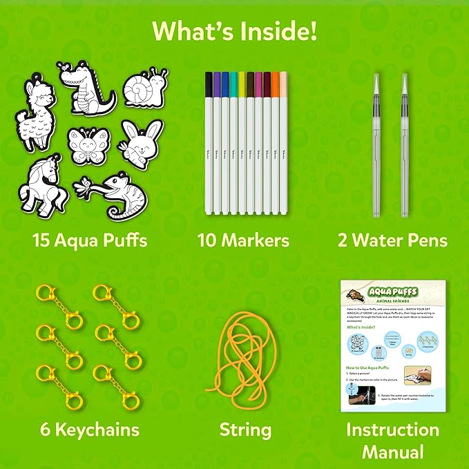 Skillmatics 3D Art Kit - Aqua Puffs Animals, Stocking Stuffers, Paint by Number Craft for Kids, DIY Color & Inflate Activity, Travel & Chirstmas Gift for Girls & Boys Ages 4, 5, 6, 7, 8, 9, 10