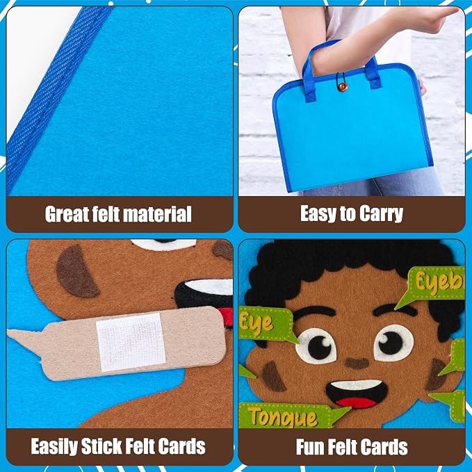 WATINC Body Parts Learning Portable Felt Story Board Set, 32PCS Preschool Human Organ Educational Teaching Storytelling Travel Board, Early Interactive Play Kit Gift for Toddler Kid (Brown - Image 3