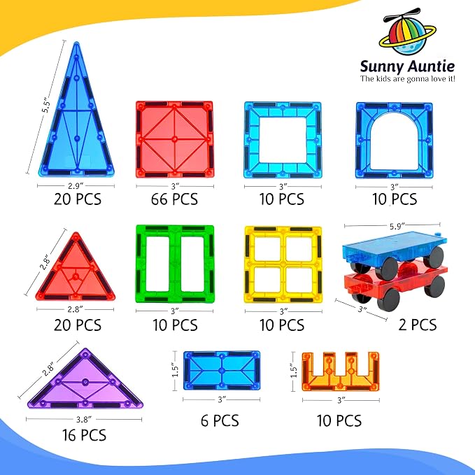 SUNNY AUNTIE Magnetic Tiles STEM Toys Building Set, Ages 3+ - 180 Pieces - Image 7