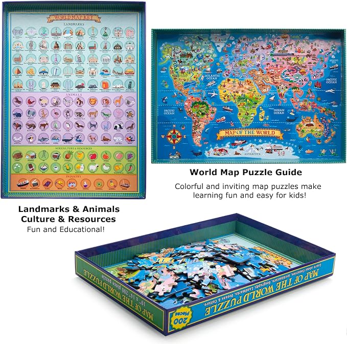 200 Pieces World Map Puzzle for Kids & Adults, World Map Jigsaw Puzzle Floor Puzzles Toddler Geography Educational Toys for Boys and Girls, Globe Atlas Puzzle Maps for Kids Learning Games - Image 5