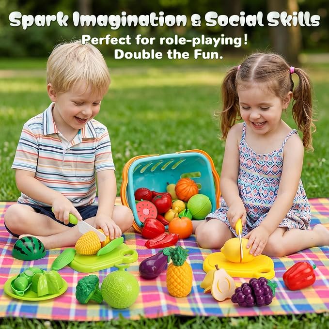 SOCBTNSO Pretend Play Food Set with Felt Tree Mat & Storage Basket for Kids - Image 5