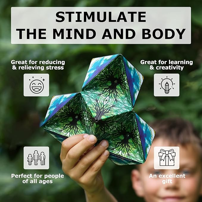 Shashibo Shape Shifting Box - Award-Winning STEM Fidget Toy with Strong Magnets - Fidget Cube Transforms Into 100+ Shapes, Christmas Stocking Stuffers Gift for Kids, Teens, and Adults (Earth)