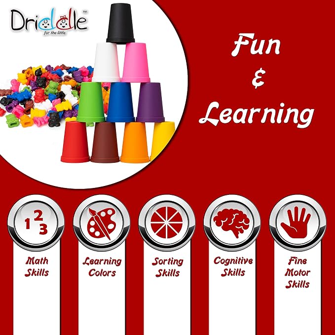Driddle Colorful Counting Bears with Matching Cups - 100 Bears - Sort, Count & Color Recognition Learning Toy for Toddler & Kids - Montessori Education - Preschool Game - Image 2