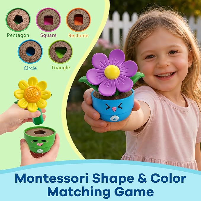 GEERAY 5 Sets Montessori Toddler Flower Garden Toys, Color Shape Sorting & Matching Game for Kids, Spring Toy Sensory Gardening Gift for 1 2 3 Year Old Girls & Boys, Preschool Classroom Learning - Image 5